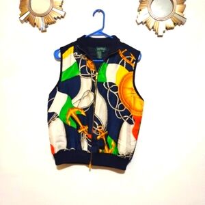 Ladies 100% Silk Lauren Ralph Lauren Medium Nautical Vest Gold Tone Zipper
